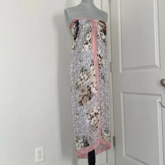 Dana Buchman Floral Monogram Pink & Gray Wrap 42” Versatile Feminine Summer NWOT